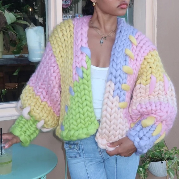 Hope Macaulay Pastel Colossal Knit Cardigan SweaterL/XL New L XL 100% Wool NWT